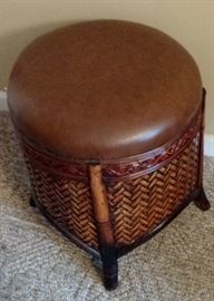 Upholstered rattan ottoman