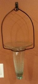 Hanging green art glass vase