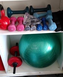 Great Assortment of Exercise Equipment and Yoga Ball with Weights. 