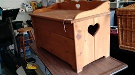 Wooden bench/toy chest with hinged lid, one of three