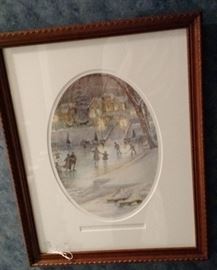 Framed and matted ice skaters art print