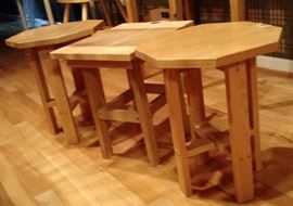 Three Small Solid Wood Stools assorted styles and sizes stools, handmade and like.