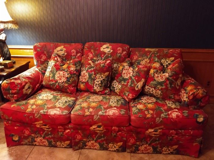 red floral sofa