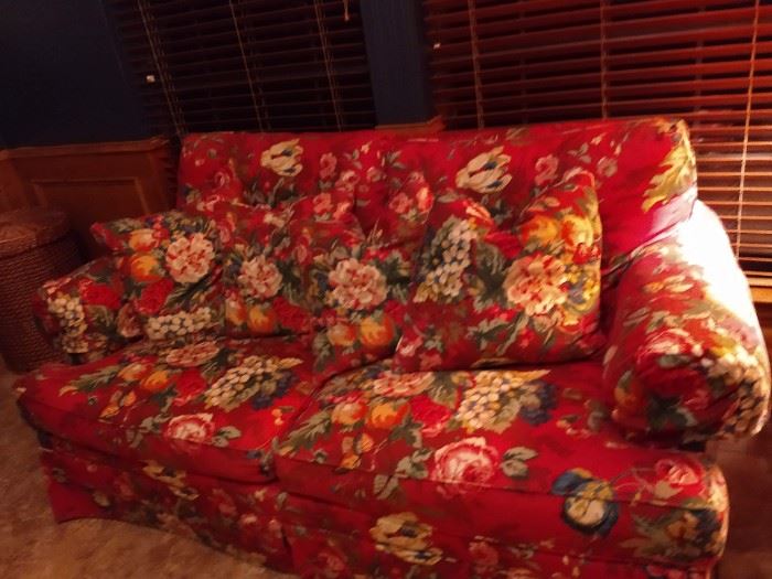 red floral love seat