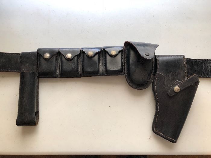 Vintage black leather gun belt