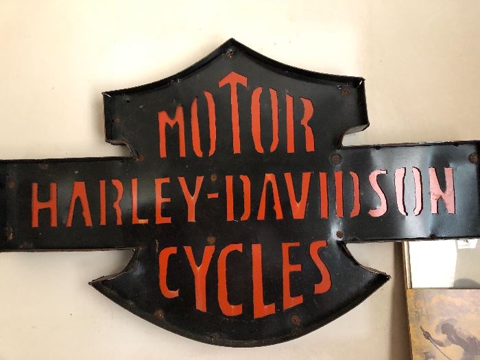 Large metal Harley-Davidson metal sign, perhaps hand made?