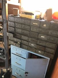 Cabinets full of nuts and bolts; Cabinet for sale too