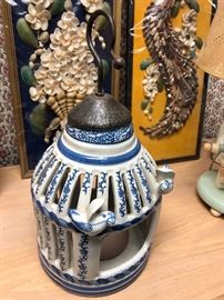 Blue and white hanging candle holder