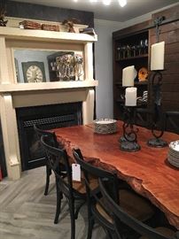 Arhaus Chairs and amazing split wood dining table 