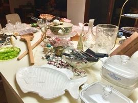 Crystal vase and platter  and kitchen utensils and accessories