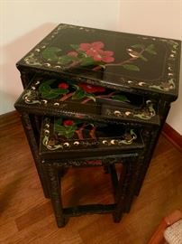 Chinese black lacquer nest of tables