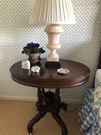 Side pedestal table. Marbel  lamp and more