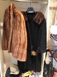 Mink car coat and wool coat with mink collar 
