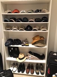 Golf hats, mens shoes, and clothing
