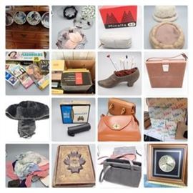 260: 1976 Gorham Norman Rockwell Plate Set w/stand
261: Grouping of Fascinators
262: Minolta A-2 & Minolta Accessory
263: Fur Dress Woman's Hats
264: Polaroid SX-70 w/case
265: Flashbulbs
266: Assorted Vintage Cameras & Accessories
267: Victorian Shoe Pin Cushion
268: Child's Winter Cap Vintage
269: Binolux Supreme Binoculars in case and box
270: Leather Purses 1 Dooney & Burke
271: Vintage Woman's Hats
272: Women's Aprons & Hankies
273: Antique German Family Bible
274: Leather Purses Incl Dooney & Burke purse & Aigner
275: Waltham Framed Wall Clock