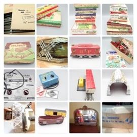 66: Dorfan Electric Trains
#67: Plasticville Bank, Schoolhouse, Gas Station, Post Office,
#68: Plasticville Church, Gas Station, Motel, Turnpike
#69: 0 Gauge Curved Track
#70: Plasticville House & Yard, 2 Cape Cod House, Ranch kit, 2 Story Colonial Kit
#71: Plasticville Loading Platform 1620, Watchman Shanty, Freight & Passenger Station
#72: Plasticville Farm & Barn
#73: Bachmann Bro Log Cabin Rustic Fence & Tree Set
#74: Lionel Super-Motor number 8 Tin
#75: Water tower, Cars, Animals, People, Well, Fence Train setup pieces
#76: Trestle Bridge w/ track
#77: Reading & Missouri Pacific Metal Signs
#78: American Flyer Train Parts
#79: Varney Power Pak Model 56A Toy Transformer
#80: Metel Train Tunnel w/decorative scene printed on outside; Mar Toys