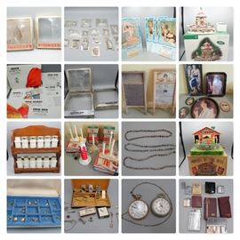 #141: Hitchner's Case Window
#142: Dept 56 Polar Roller Rink
#143: Candy Molds
#144: Werley's Store Pinup Style Calenders
#145: Vintage U-Bild Patterns
#146: Keebler Cracker Displays
#147: Wash board Advertising
#148: Coca-Cola Advertising Tins
#149: Spice Rack w/ Milk Glass Containers
#150: Vintage Durable Plastic Candles
#151: Farmer in the Dell Tin Toy
#152: Beaded Necklace Grouping
#153: Vintage Lighters