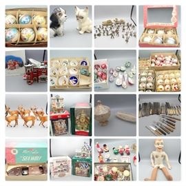 #125: Box of 6 Raggedy Anne & Andy Glass Ornaments Vintage
#126: Very Cute Dog & Cat Planters
#127: Vintage Army Men
#128: Glass Tree Ornaments Nativity Scene
#129: Dept 56 Fire Dept & Hitchup the Buckboard
#130: Vintage Plastic Christmas Ornaments
#131: Plastic Diorama Ornaments Vintage
#132: Shiny Brite & Other Glass Ornaments
#133: Felt Deer Herd
#134: Toy Emporium & Christmas in the Rockies
#135: Splatterware
#136: Cutlery
#137: Sea Wolf Speed Boat w/box
#138: Florist & Greenhouse and Sugar & Spice House
#139: Vintage Christmas Ornaments
#140: Mouth Moving Puppet