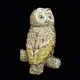 Joan Rivers pave crystal rhinestone owl bird pin