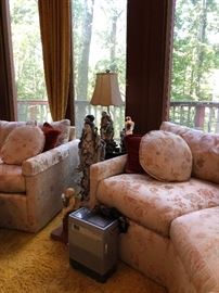 ASIAN DECOR, LAMPS, CUSTOM SOFA, ORIENTAL STYLE TABLES, DREXEL, CARVED WOOD, 