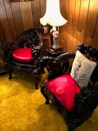 HAND CARVED ASIAN CHAIRS and DATED IN 1800's