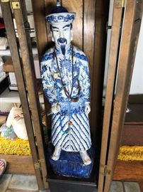 three foot tall Asian man ceramic.  Matching woman also. Closets are full of vintage board games, easter and Christmas items plus 
