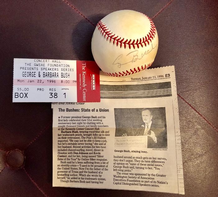 Autographed by George Buch with ticket and news article signed baseball