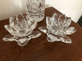 2 Gorgeous Shannon Crystal Lotus Flower Candle Holders by Godinger