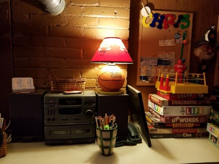 Small stereo system & basketball lamp