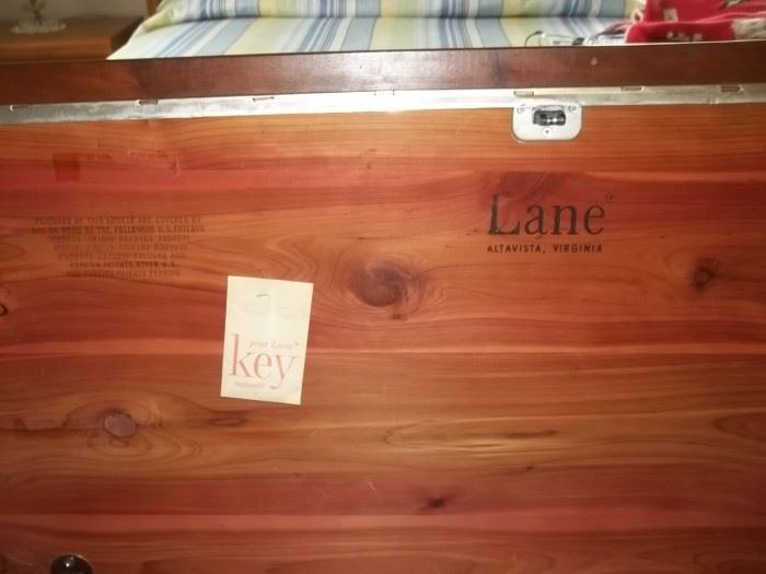 Lane cedar chest with key and papers