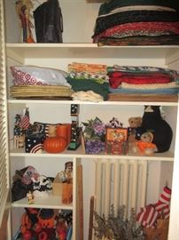 Lots of linens and holiday items