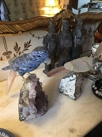 Beautiful Rock and Geode Bird Sculptures