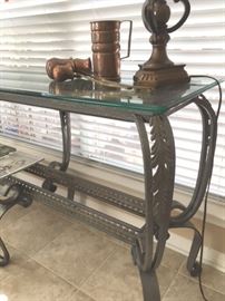 Sculpted metal and glass sofa or foyer table