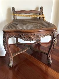 Apron view of 18th c. French carved wood chairs, Louis XV