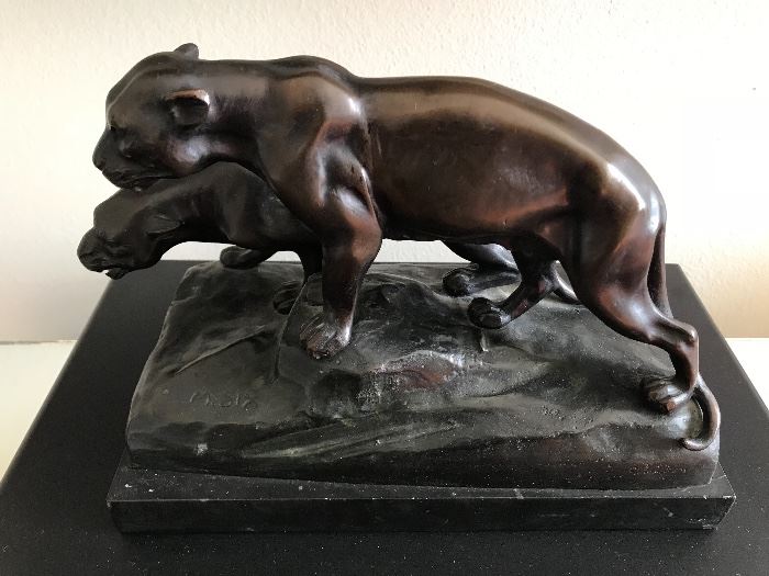Lost wax process bronze, two large cats