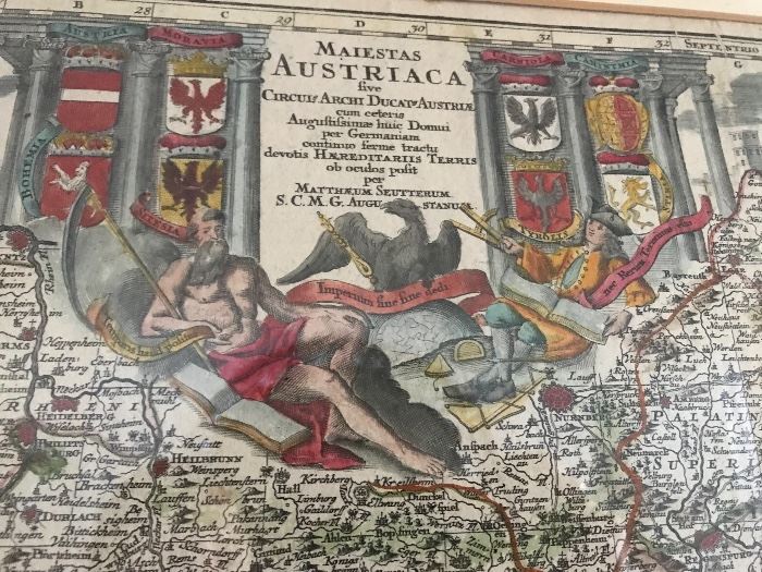 Austrian Map 1722 hand colored cartouche