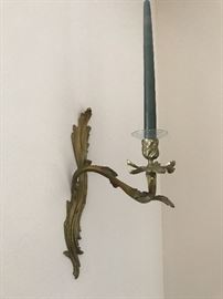 Bronze foliate sconces, pair (single shown)