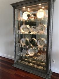 Wood vitrine/curio, side entrance, slate grey with rope and twist motif.