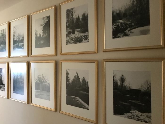 Suite of ten (10) black/white original photographs, framed, winter scene, Switzerland.