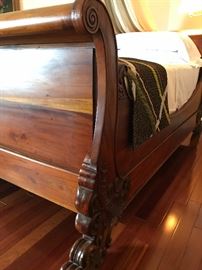 Italian carved wood sleigh bed