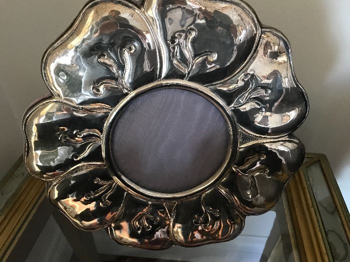 Silverplate early 20th c large floral motif frame
