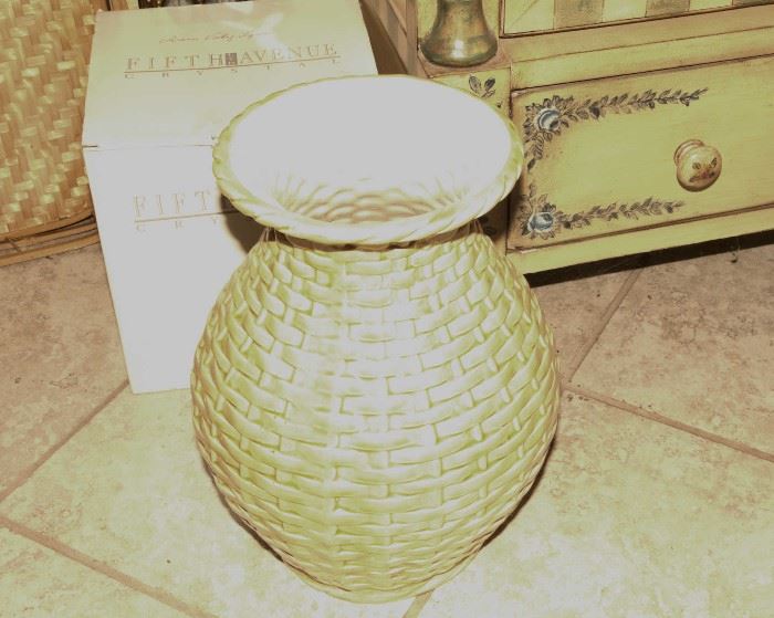 Yellow Pottery Basket weave vase
