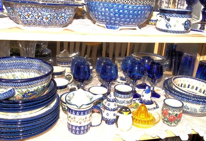 Polish Pottery and Blue Goblets
