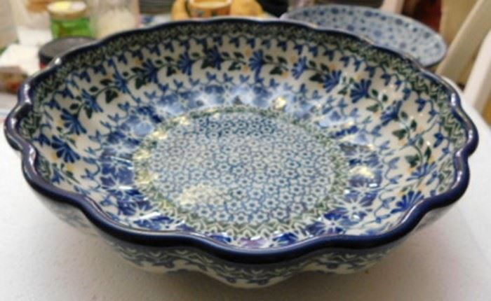 Polish Pottery Fluted Bowl Large