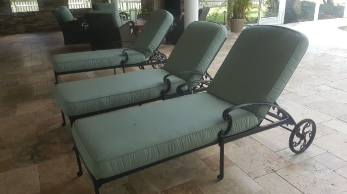 Sunbrella chaise lounge chairs these are in excellent condition . Sunbrella is a high-end fabric that can be bleached and cleans up very nicely $275 for the set or $100 each sold separately