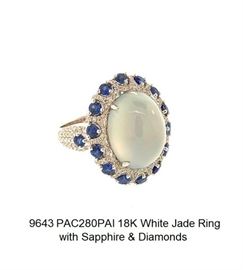 LOT 9643 White Jade Ring with Sapphire  Diamonds