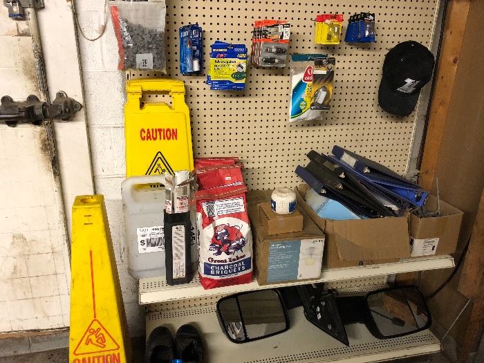 Misc. and several shelves with pegboard