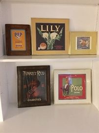 Framed antique fruit crate labels