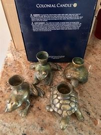 Brass frog/turtle candle holders