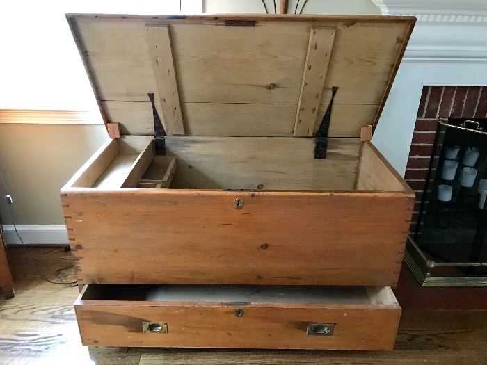 Antique mule chest with drawer